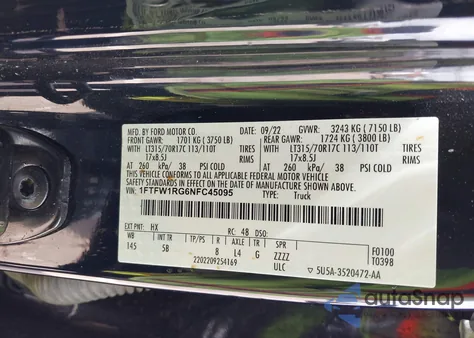 2022 Ford F-150 Raptor from USA, damaged, VIN 1FTFW1RG6NFC45095